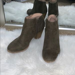 Green Suede Heeled Booties